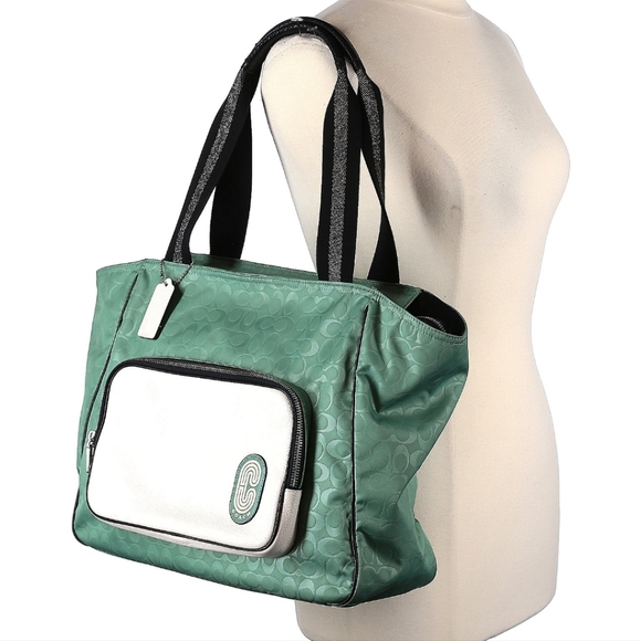 NWT Coach Tote in color block Signature Nylon and leather - Picture 14 of 15